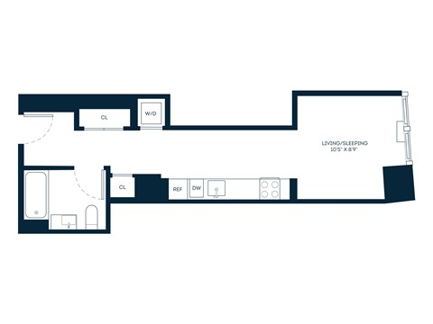Floor plan for studio, 1 bath, 397 sqft